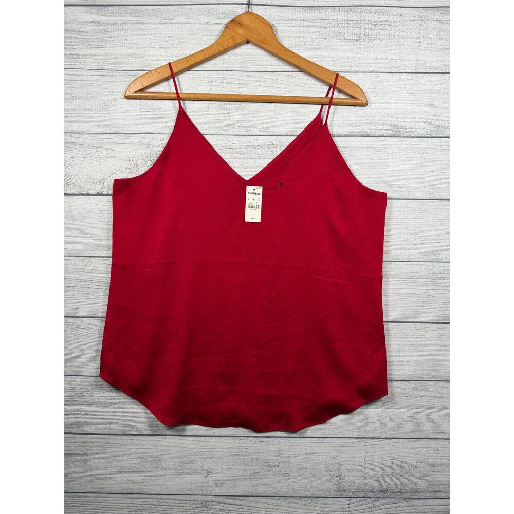 Express NWT Women's L Red Satin V-Neck Spaghetti Strap Camisole Top 4391